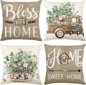 Throw Pillow Covers 16x16 Set of 4 Farmhouse Pillow Covers Home Sweet Home Cushion Cases for Sofa Couch Living Room Outdoor Home Decor