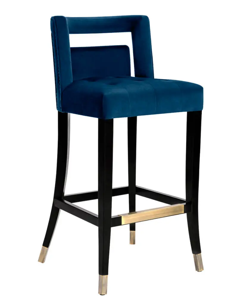 HART Velvet Counter Stool - Birchwood Legs with Steel Caps - Handmade Furniture