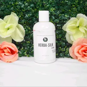 Herba-Silk Lotion - Product Image Featuring White Bottle with Floral Background