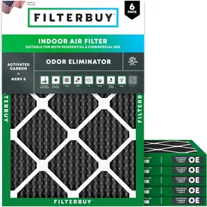 Filterbuy 16x20x1 Air Filter (6-Pack), Pleated MERV 8 Odor Eliminator HVAC AC Furnace Air Filters (Actual Size: 15.50 x 19.50 x 0.75 Inches)