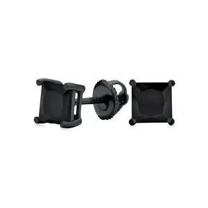 Black Clear Square Princess CZ Stud Earrings Men Screw Back