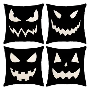 Halloween Themed Pillow Cover, 4 Counts/set Ghost Face Pattern Cushion Cover without Filler, Household Decoration Supplies for Home Living Room Sofa Bedroom