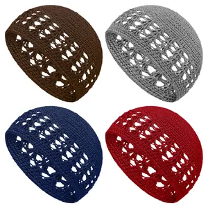 A Set of 4 Pcs Kufi Hat for Men,Muslim Knit Kufi Cap,Crochet Beanie Skull Beanie African Hat for Men Women,Christmas Party Gifts,Hand Tools Kits