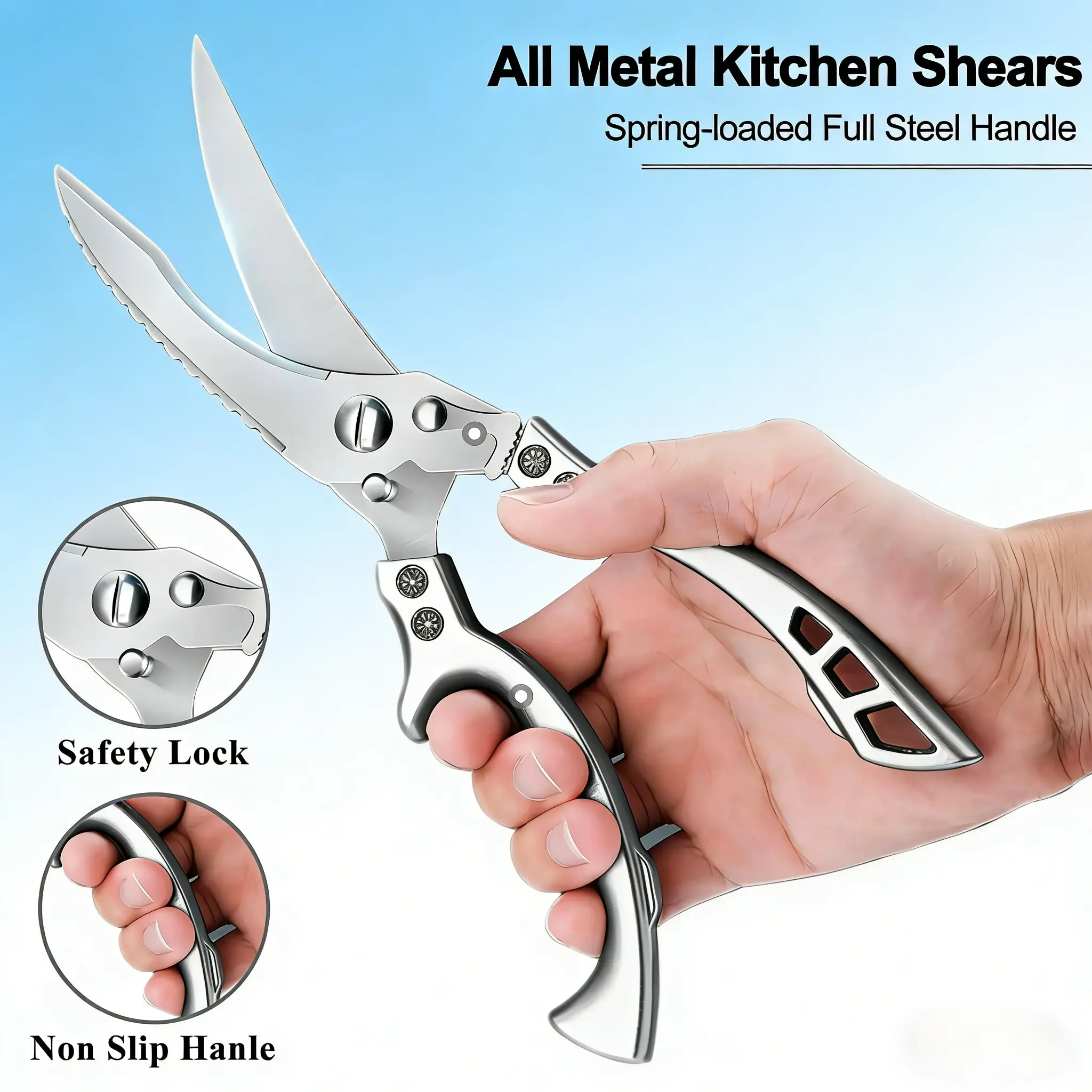 Extra-Sharp Stainless Steel Kitchen Shears | Heavy-Duty Multipurpose Spring-Loaded Scissors, Perfect for Cutting Chicken, Turkey, Fish, Meat & Vegetables, Effortless & Dishwasher-Safe
