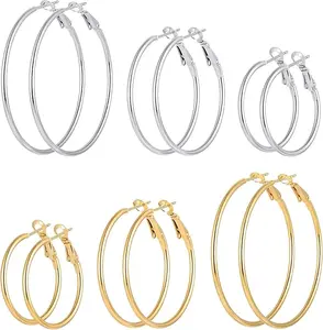 6-Pair Set of Gold and Silver-Plated Stainless Steel Hoop Earrings for Women – Hypoallergenic and Stylish Loop Earrings