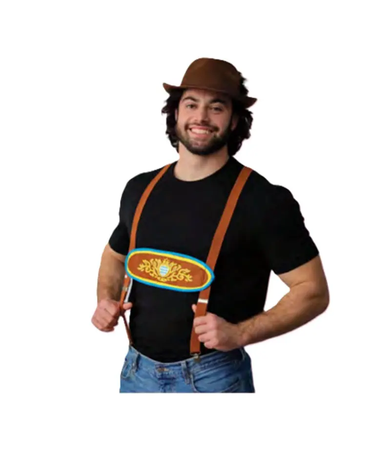 Brown Oktoberfest Bavarian Hat & Suspender Set - Costume Accessory - One Size