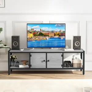 Mid Century Modern 58-Inch Wood-Metal TV Stand - Wooden Entertainment Center with Adjustable Legs, Open Storage Shelves, Fits Up to 65-Inch TVs, for Living Room, Bedroom