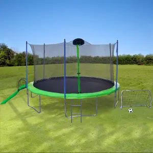 16FT Trampoline with Slide, Outdoor Trampolines for Kids and Adults with Enclosure Net and Ladder,Football Goal,Backboard
