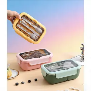 Family portable indoor and outdoor essential high-value exquisite plastic PP lunch box, insulated lunch box, microwaveable lunch box for office workers and students, tableware spoon, food-grade fresh-keeping box