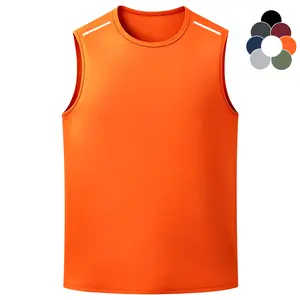 Men's Crew Neck Reflective Shoulder Stripe Tank Top, H-Shape Loose Fit Quick Dry Sleeveless Shirt for Running Workout Gym Outdoor Sports