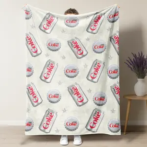 Diet Coke Bottle Cap Pattern Flat Velvet Blanket Diet Coke Blanket Soft fluffy lightweight flannel throw soft fleece blanket slogan print Gift