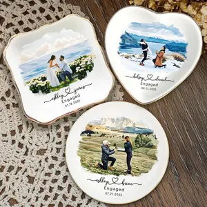 Custom Proposal Portrait Ring Dish, Engagement Gift For Her, Engaged Ornament, Personalize Couple Photo Ring Holder, Engagement Keepsake