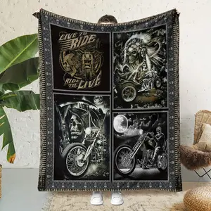 Super Soft Flannel Motorcycle Print Blanket - Cozy, Warm, and Versatile, Suitable for Sofa, Bed, Office, or Travel