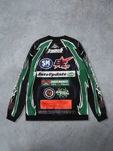 Men's Street Casual Style Motorcycle Jacket Badge Graphic Letter Print, Long Sleeve Pullover Sweatshirt, Comfortable Fashion for Fall Winter