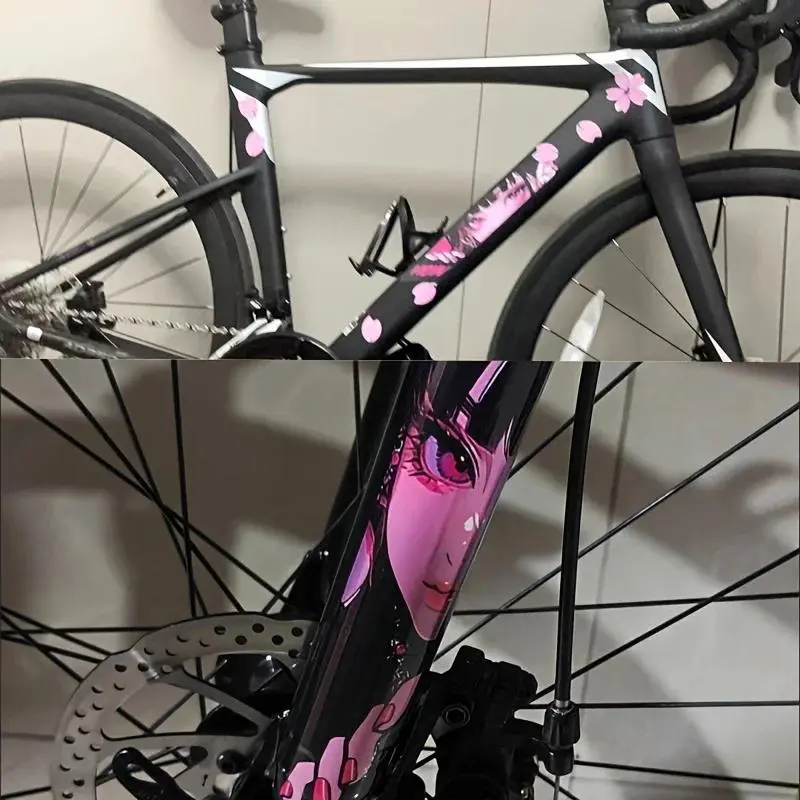 Bike frame with JDM style four-eye anime sticker, suitable for road and mountain bikes, perfect fit front fork and frame parts Graphic Decal Sticker