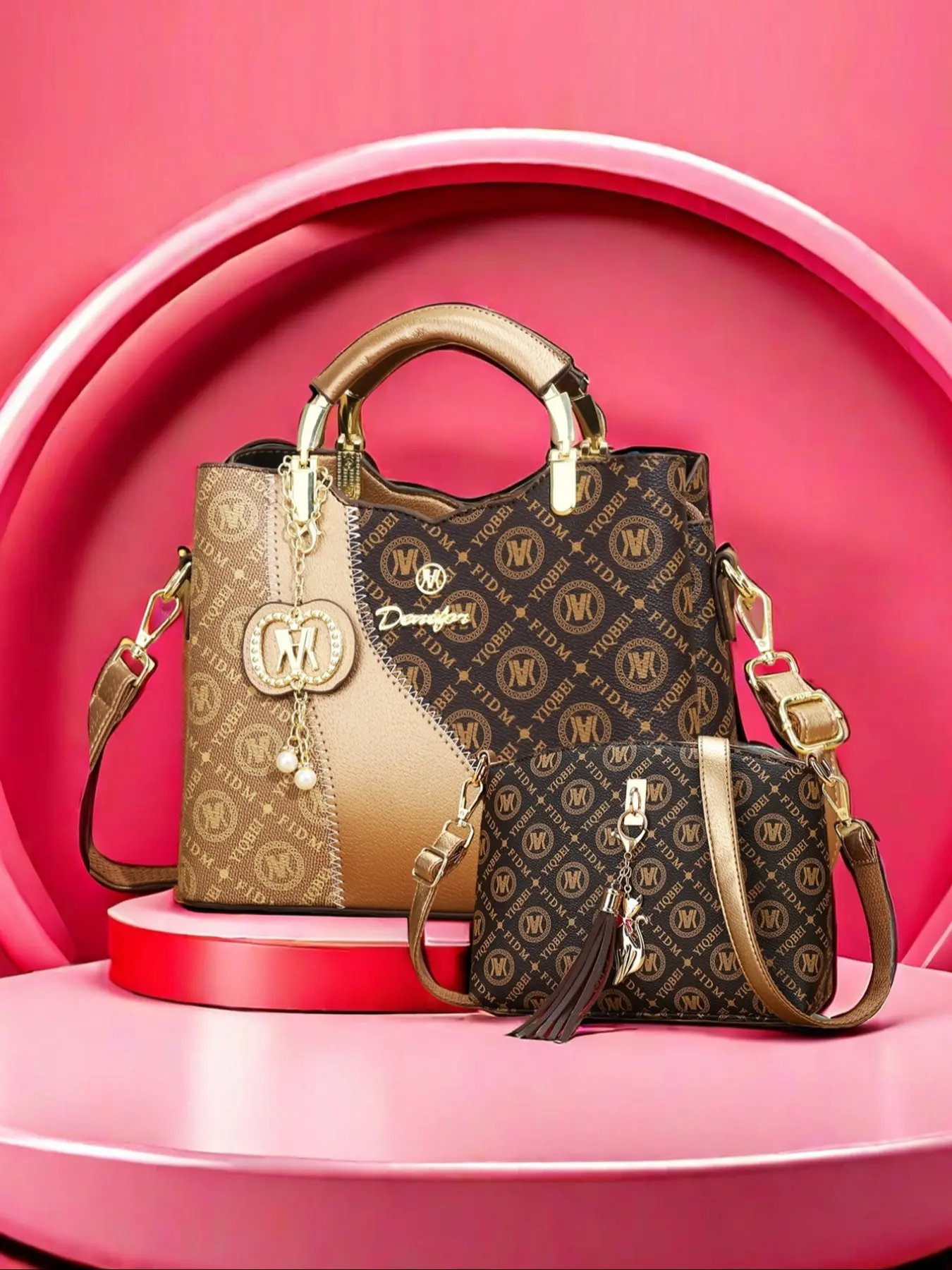 Elegant Fashion Print Three-Piece Set Women's Bag, Classic Versatile Shoulder Crossbody Bag, Korean Style Mommy Handbag, All Seasons Casual