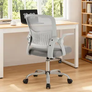 Ergonomic Mesh Office Desk Chair with Lumbar Mid-Back Support, Adjustable Height, Swivel Rolling Wheels for Home Study (Gray)