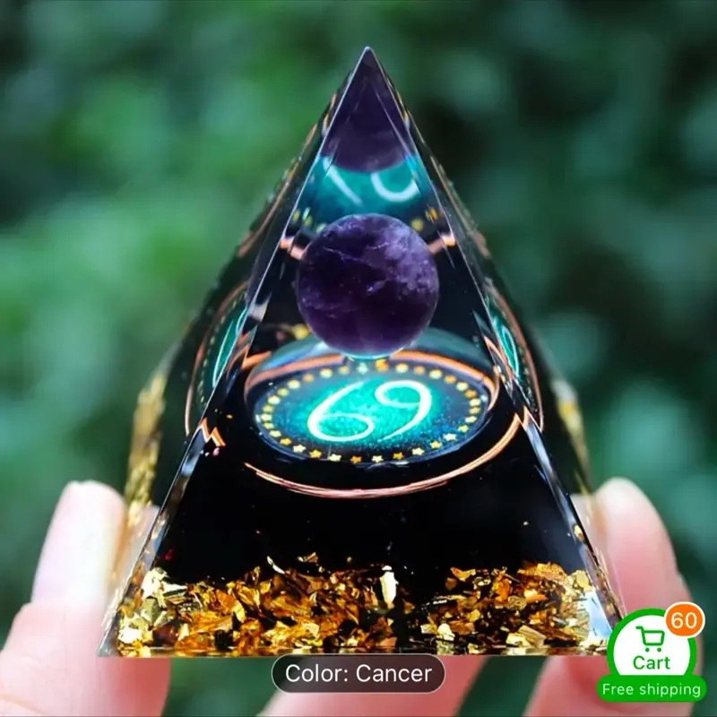 1PC Twelve Constellations Chakra Orgone Pyramid Leo/Pisces/Cancer/Virgo/Libra/Aries Reiki Crystal Decoration Orgonite Pyramid