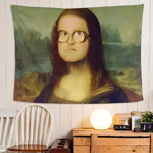 Mona Lisa Funny Artwork Tapestry, 1Pc Durable Woven Polyester Decorative Hanging Wall Flag, Smooth Lightweight 85Gsm Pop Art Home Decoration for Living Room, College Dorm Indoor Use, No Electricity Needed