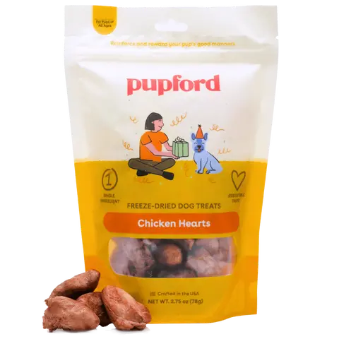 Pupford Freeze-Dried Chicken Heart Treats for Dogs - USA-Made, Nutrient-Rich