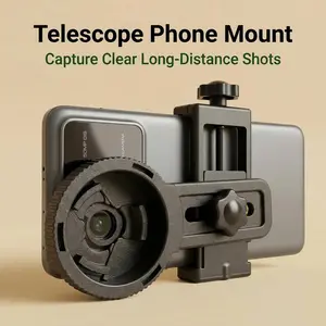 Specialized phone mount for telescopes. Features rotating adjustment to fit eyepiece outer diameters from 0.86 in to 1.77 in. Compatible with telescopes, astronomical telescopes, microscopes, and monocular spotting scopes.