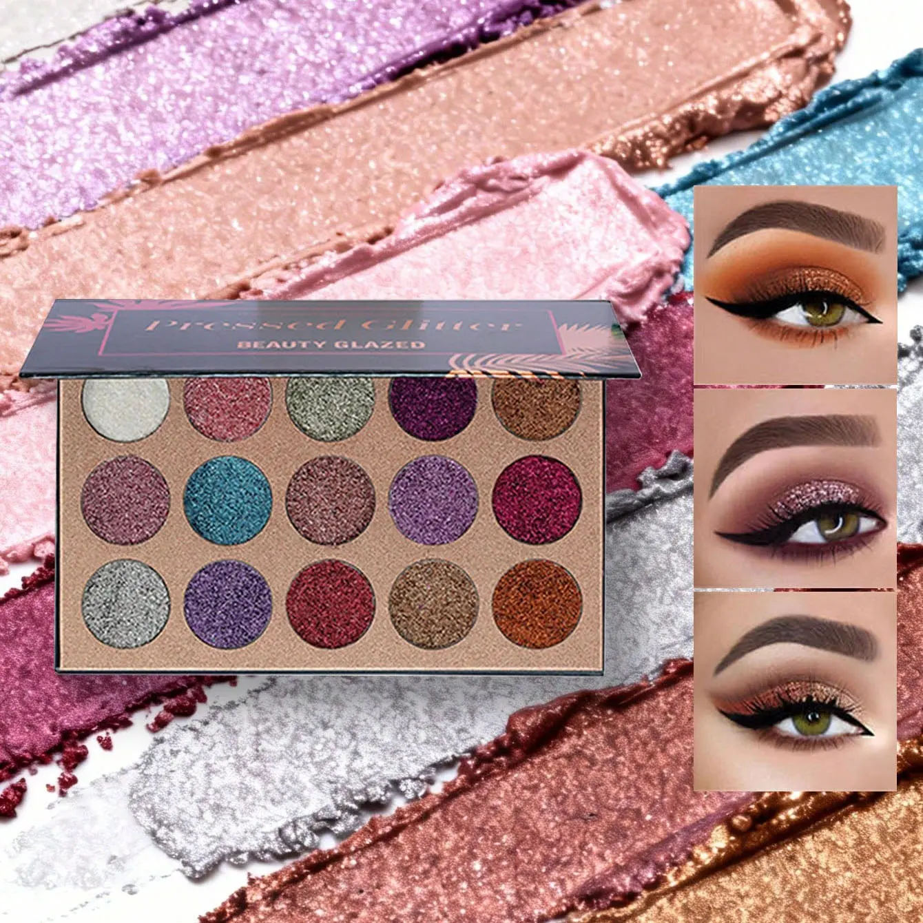 Beauty Glazed 15 Color Diamond Glitter Eyeshadow Palette - Silky Friend Gift, Multicolor Makeup, Long Lasting, Smudge Proof