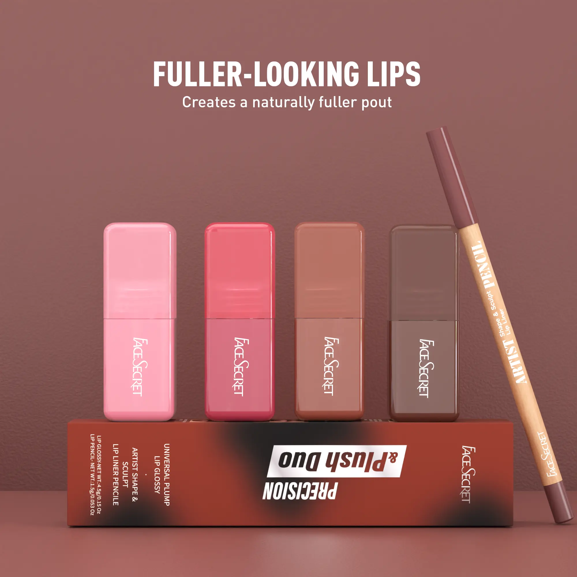 Lip Liner and Lip Gloss Set – Precision & Plush Duo, Vegan & Cruelty-Free, Waterproof Lip Liner Pencil with Glossy Finish, Lip Combo for Fuller-Looking Lips, 2 Pcs