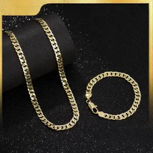 14K Real Gold-Plated Cuban & Figaro & Rope Set, Bracelet, Necklace - 8mm/10mm wide, High Quality