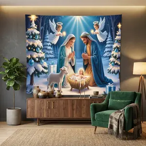 1pc Festive Religious Scene Fabric Mural, Lightweight Washable Polyester Wall Hanging for Studio, Apartment, Entrance, Ceiling, Reading Nook Decor.