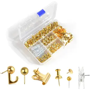 400 Pcs Gold Push Pins Set, 7 Styles Decorative Thumb Tacks for Cork Board, Bulletin Boards, Home Office Accessories