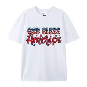 God Bless America USA Flag Graphic Print Tees Men's Casual Streetwear Oversized Short Sleeve T-Shirt