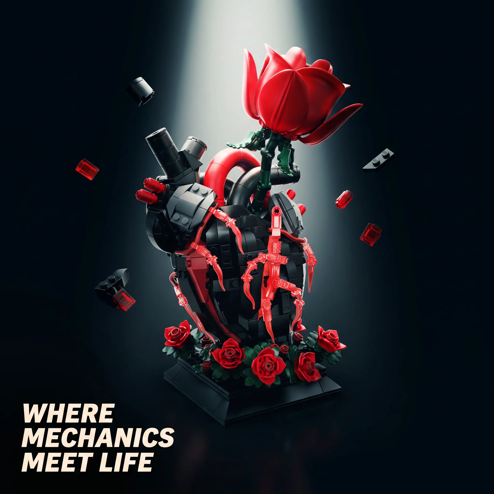 765PCS Heart & Rose Building Kit - Gothic Anatomical Heart Flower Building Blocks Set, Creative Display Decor Building Bricks for Adults Teens, Unique Birthday Gift