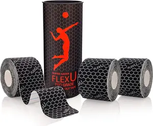 FlexU Black Kinesiology Tape - 3 Roll Value Pack - 60 Pre-Cut 10 Inch Strips - Hypoallergenic, Therapeutic Recovery, Water Resistant, Pro Grade