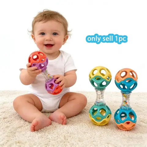 Baby Teething & Grasping Toy, Soft Rubber Rattle Ball with Sensory Development for Newborn,Holiday Gifts for Baby, Sensory Teether