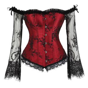 Corset Tops for Women with Lace Sleeves Bustier Overbust Lace Up Bodice Lingerie Tummy Control Gothic Corset for Halloween Costumes & Party Outfits Womenswear 8125-D1