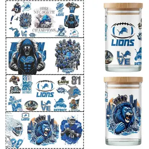 4Pcs USA Football Team Cup Wraps UV DTF Cups Stickers for 16oz Glass Decals Waterproof AFC Rub on Transfers Vinyl Stickers for Glass Cups Fridge Wall Furniture Car DIY Craft