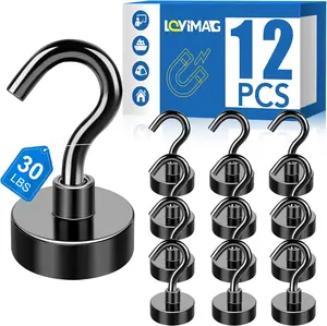LOVIMAG Magnetic Hooks, 12 Pack 30lbs+ Magnet Hook 2026 Cruise Cabin Ship Essentials Heavy Duty Strong Magnets Refrigerator Fridge Hanging for Classroom Beach Vacation Kitchen Grills (Black)