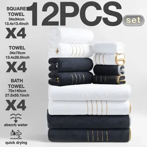 Luxury Gold Thread Edge Bath Towels Set, 12-Piece Reusable Bathroom Accessories, Quick-Dry Absorbent Microfiber, Ideal for Home & Travel, Absorbent Drying Towel, Premium Towel Set