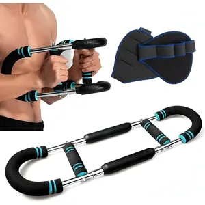 Arm Trainer & 1 Pair Grip pad, 60-100lb Adjustable Chest & Arm Workout Tool with 2 Springs & Training Poster for Men & Women, Muscle Builder & Strength Training for Arms Chest