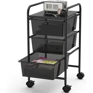 Utility Cart with 3 Drawers Rolling Storage Art Craft Organizer, Black