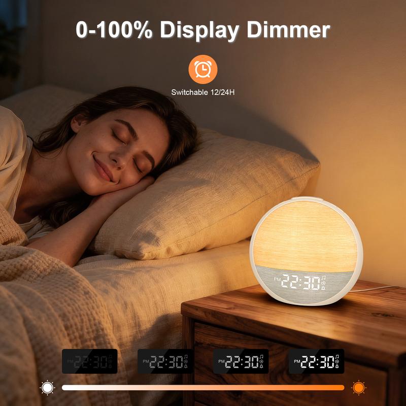 Bugucat Sunrise Alarm Clock & White Noise Machine — Natural Wake-Up Light, Dimmable Night Light & Digital Clock for Bedroom, Multiple Soothing Sleep Sounds, Alarm Clock Design, Adjustable Brightness — Ideal Sleep Aid & Gift for Babies, Kids & Adults
