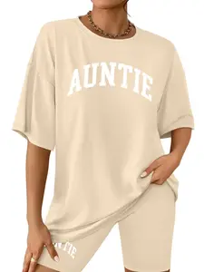 Letter Printed Women's Casual Outdoor Home Sport  Short Sleeve Top + Shorts 2 Pieces Women  Tracksuit Sweatsuit  Set, Fashion Simple Style, Fitted, Basic Wear for Daily Use