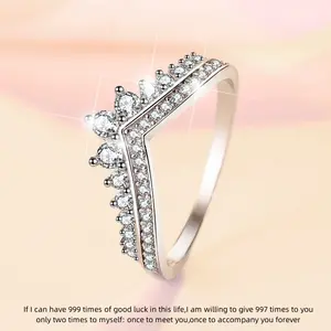 925 Sterling silver Minimalist Elegant PlainZirconDecor Crown Design Engagement Rings,Matching Rings Accessories for Women & Girls High Quality Cubic Zirconia
