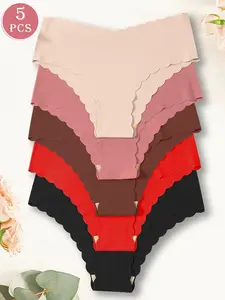 Women's Simple Solid Color Comfortable Triangle Underwear Set, Slim-Fitting Drop Waist Panties, All Seasons, Sexy Style