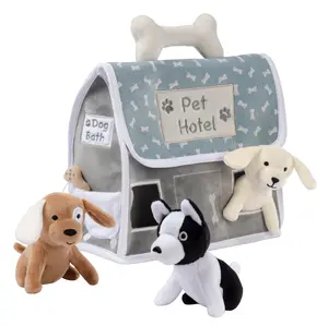 Lambs & Ivy Pet Hotel Interactive Plush Playset Toy w/ 3 Stuffed Animal Dogs