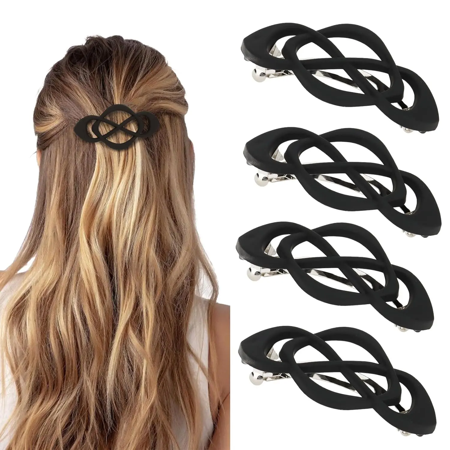 Black Hair Barrettes for Women 4packs Hair Clips  Hair Barrette Clip for Girls  Hair Clips for Thick Thin Long Short Hair Stylish Hair Accessories for Women Girls