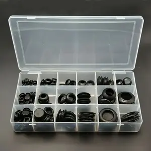 125pcs Plastic Grommet Protectors - Double-Sided Black Retaining Rings for Car Electrical Wiring, Firewall Hole Plugs & Wire Management, Durable Circular Gaskets with Organized Storage Box