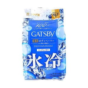 GATSBY Ice Cooling Body Wipes for Men - Refreshing Soap Scent, 30 Count - Sweat & Odor Control, On-the-Go Clean