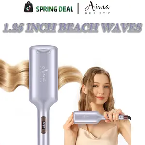 Aima Beauty 1.25 Inch Beach Waves,Ionic Ceramic French Curling Iron,Travel Curling Hair Tools with Adjustable Temperature for Women Loose Wave Effortless Easy to Use  Hair Crimper,Women's Day Gift for Mothers, Wives Female Friends Curling Wand