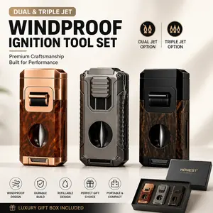 Premium Windproof Metal Ignition Tool | Dual & Triple Flame Options | Refillable Outdoor Utility Gadget | Luxury Gift Box Included | Portable Pocket Design |Best gift for men,father
